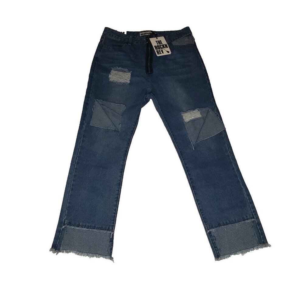 The Rockn Rev Jeans Women's Size 8 Step Hem Straight Leg Distressed Jeans NWT - Picture 14 of 15